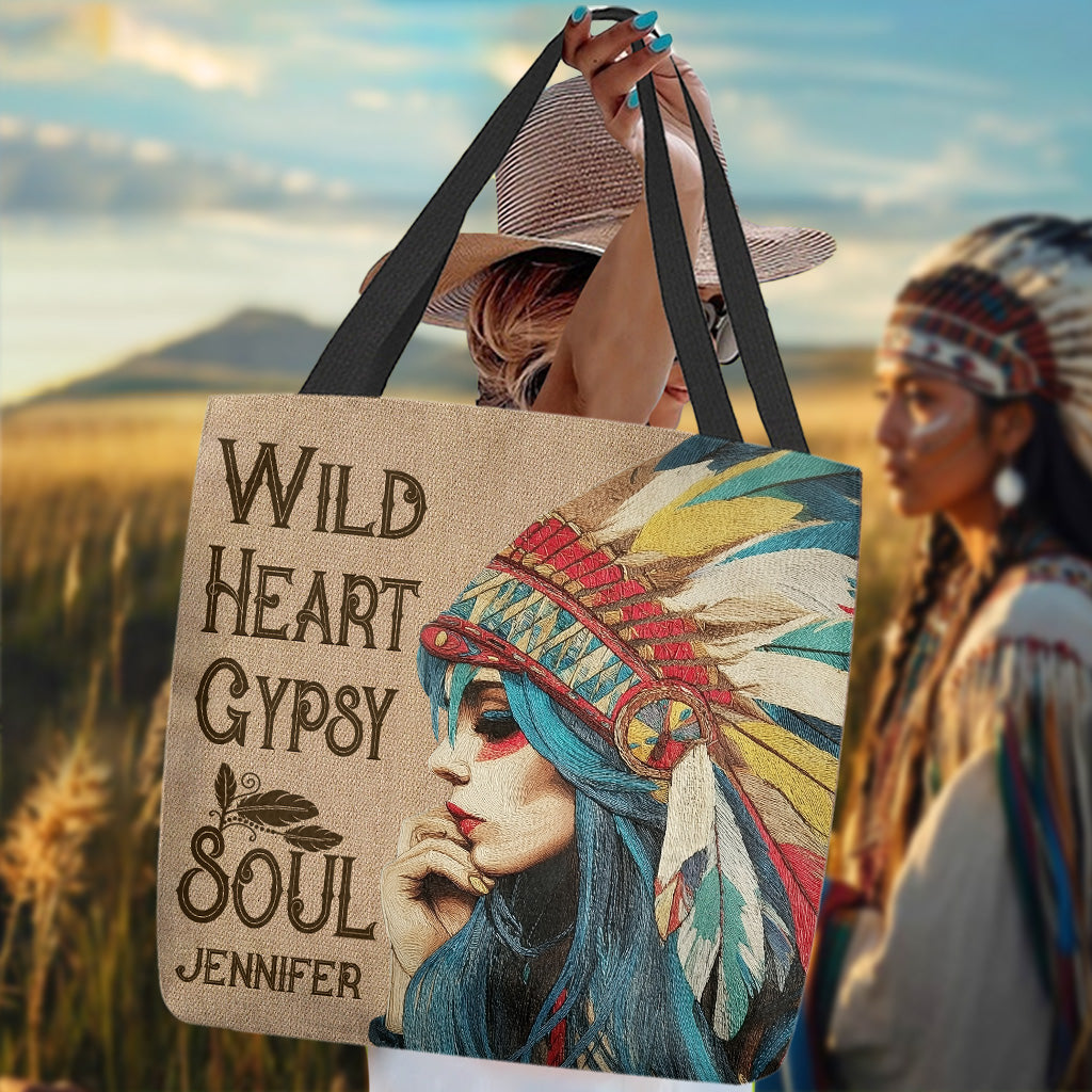 Native American Girl Wild Heart Gypsy Soul - Personalized American Indian Tote Bag