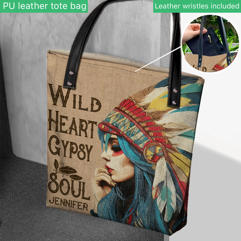 Native American Girl Wild Heart Gypsy Soul - Personalized American Indian Tote Bag