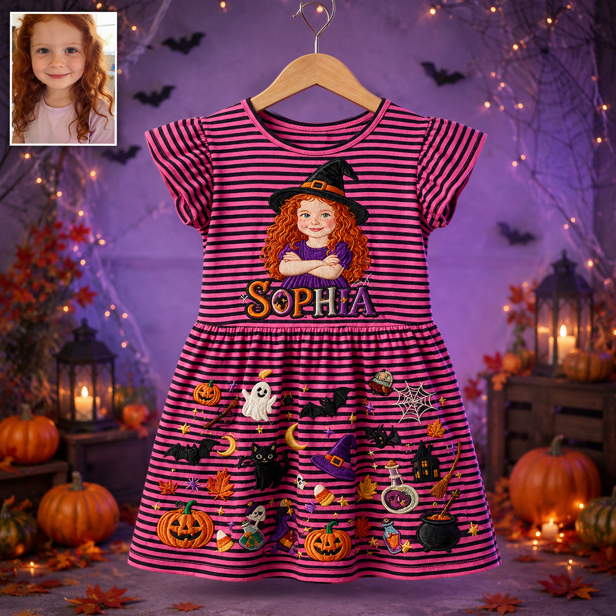 Spooky Smiles, Little Magic - Personalized Kid Ruffle Sleeve Dress