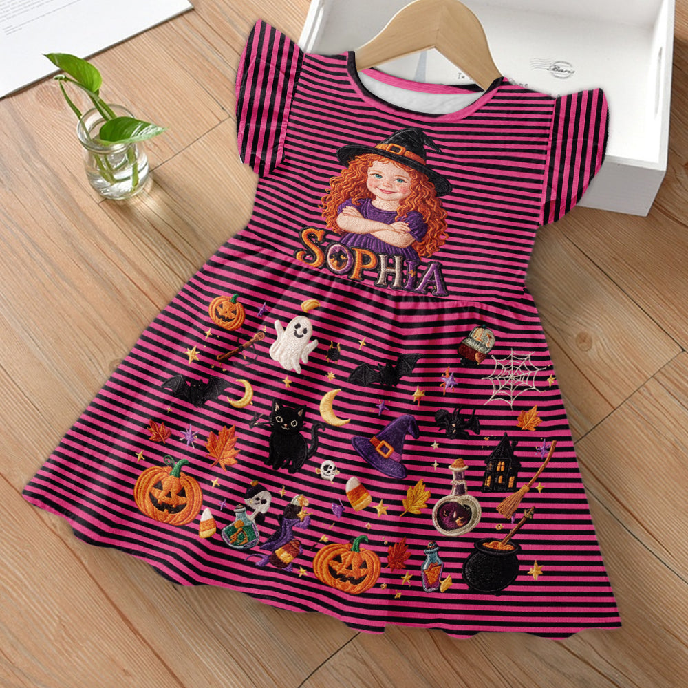 Spooky Smiles, Little Magic - Personalized Kid Ruffle Sleeve Dress