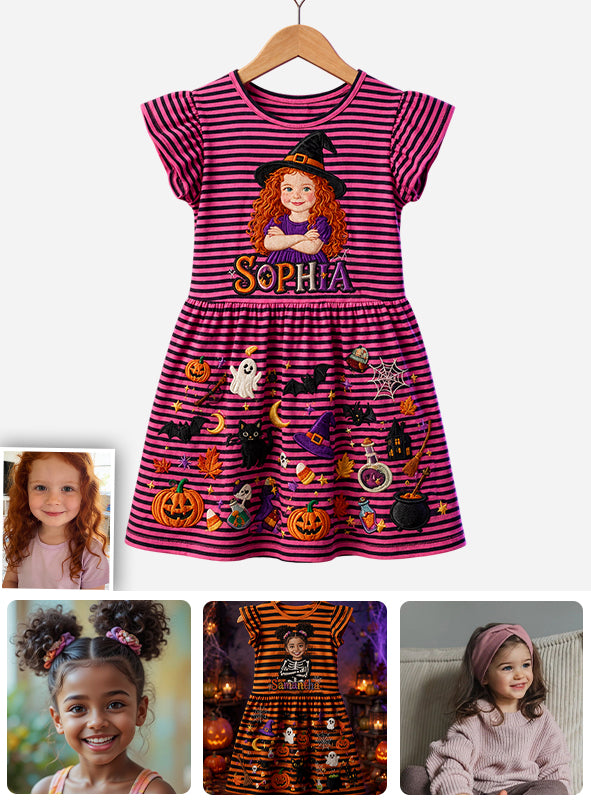 Spooky Smiles, Little Magic - Personalized Kid Ruffle Sleeve Dress