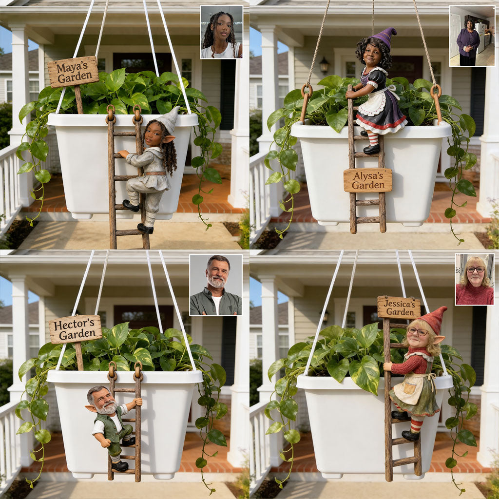 Lustiger Klettergnom - Personalisierter Gartenhängtopf
