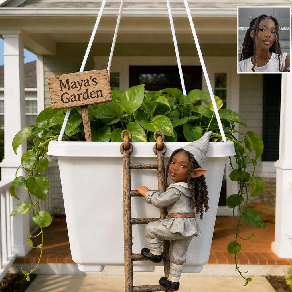 Lustiger Klettergnom - Personalisierter Gartenhängtopf