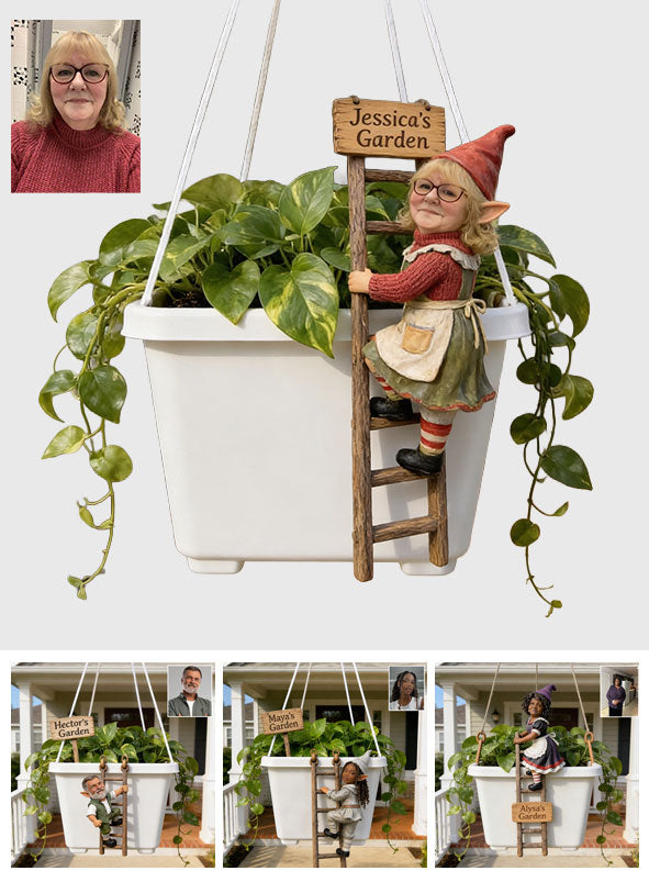 Lustiger Klettergnom - Personalisierter Gartenhängtopf