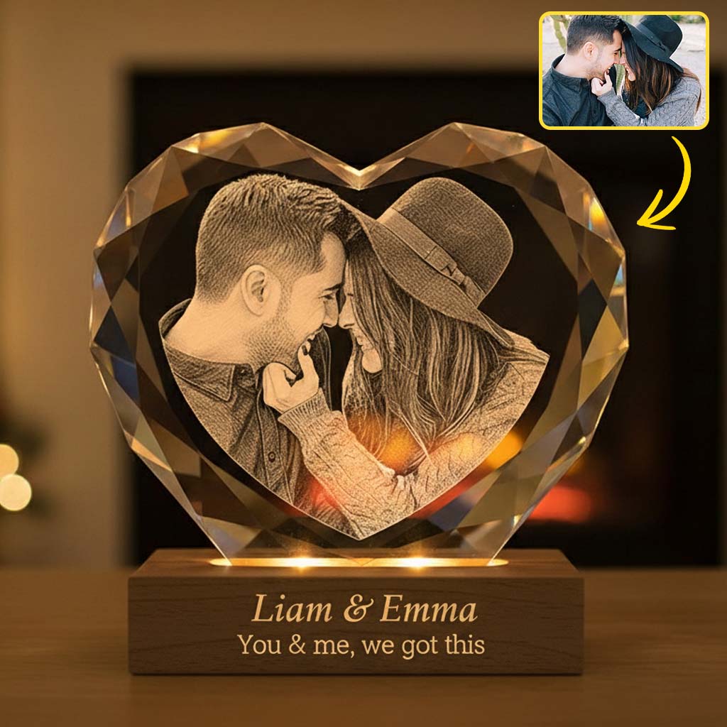 Photo Engraved Heart 3D Crystal - Personalized Couple Custom Shaped Acrylic Plaque