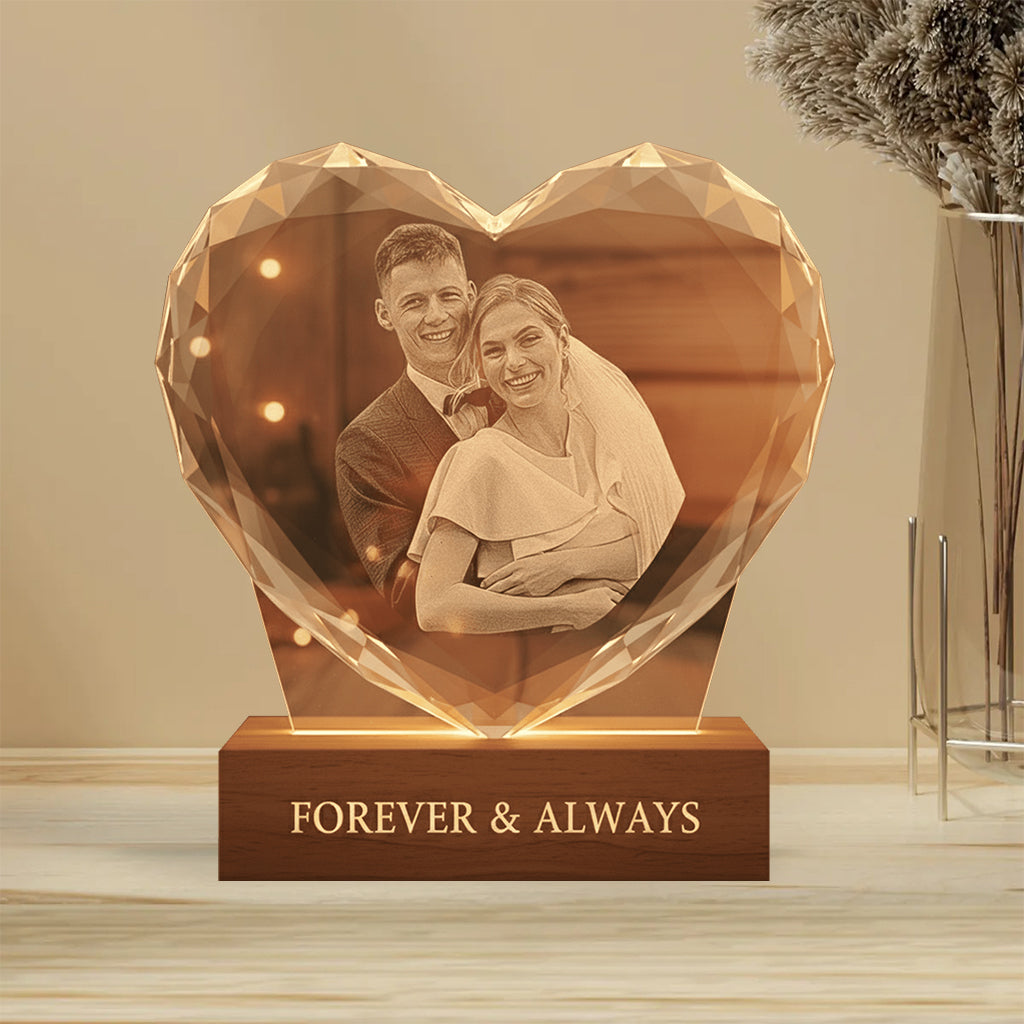 Photo Engraved Heart 3D Crystal - Personalized Couple Custom Shaped Acrylic Plaque
