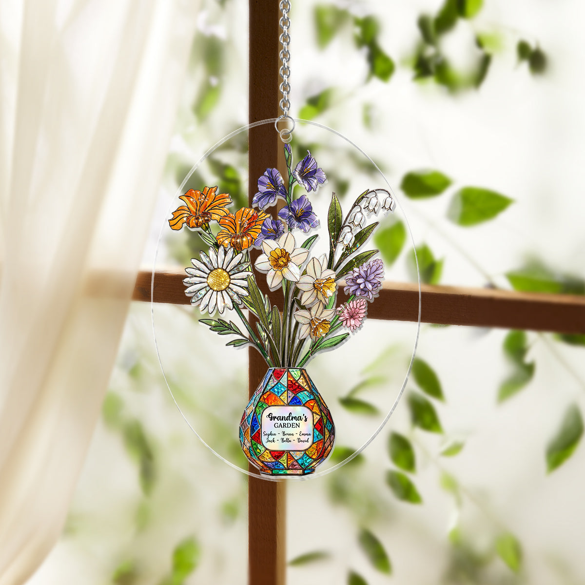 Grandma's Mom's Garden - Personalized Grandma Window Hanging Suncatcher Ornament