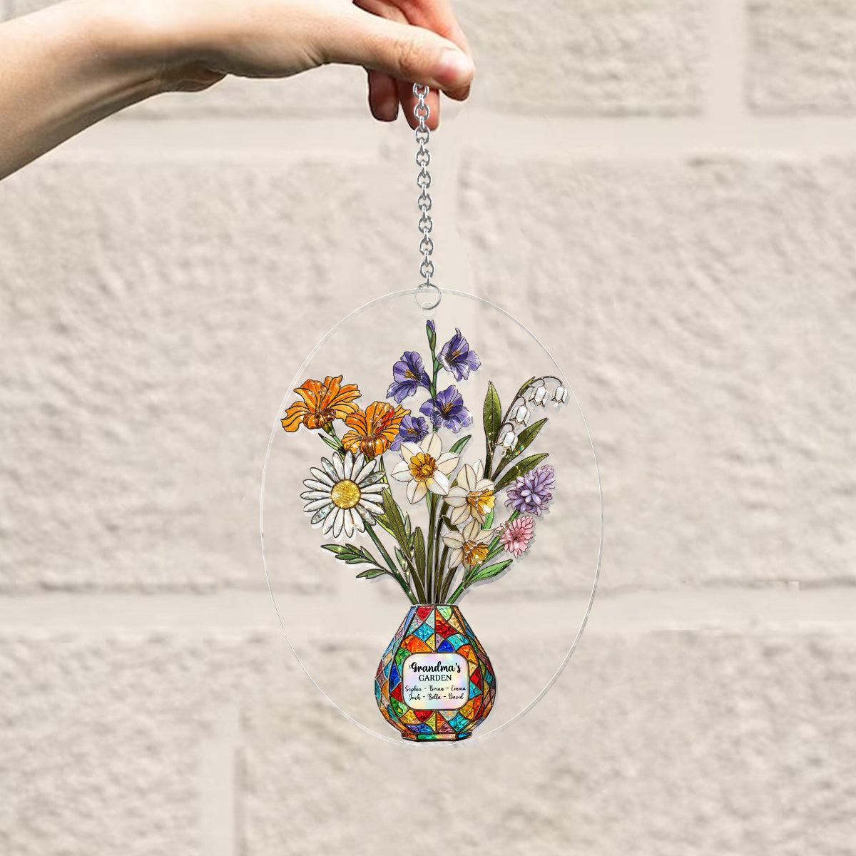 Grandma's Mom's Garden - Personalized Grandma Window Hanging Suncatcher Ornament