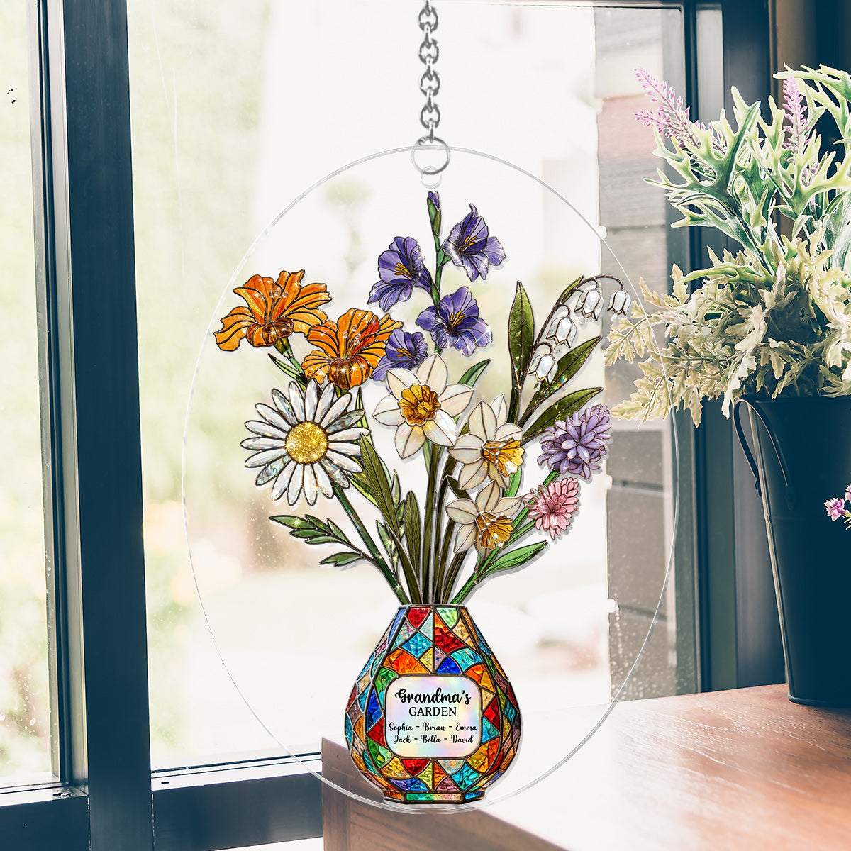 Grandma's Mom's Garden - Personalized Grandma Window Hanging Suncatcher Ornament