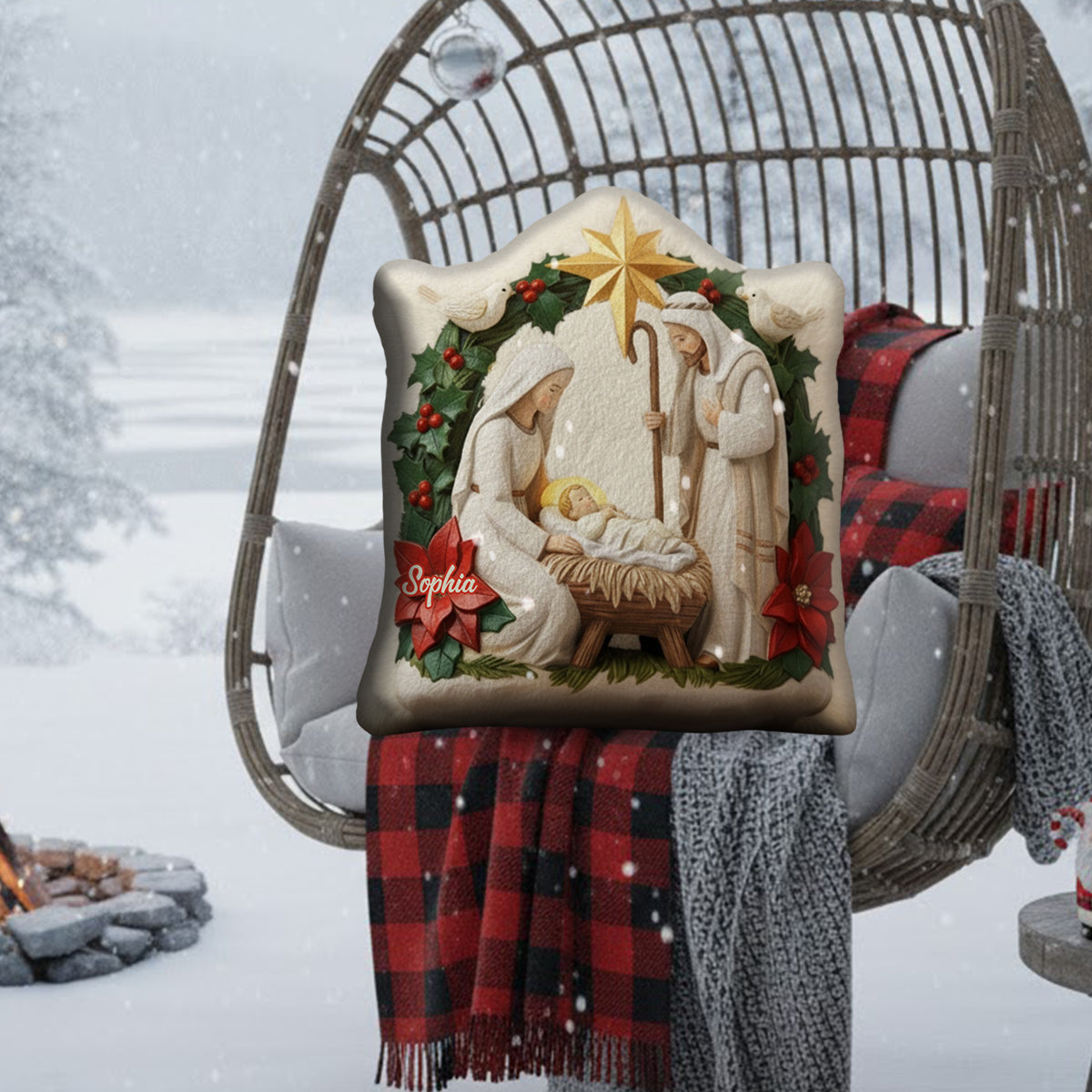 Ivory Blessing Jesus Is The Reason - Personalized Christian Faux Fur Shaped Pillow