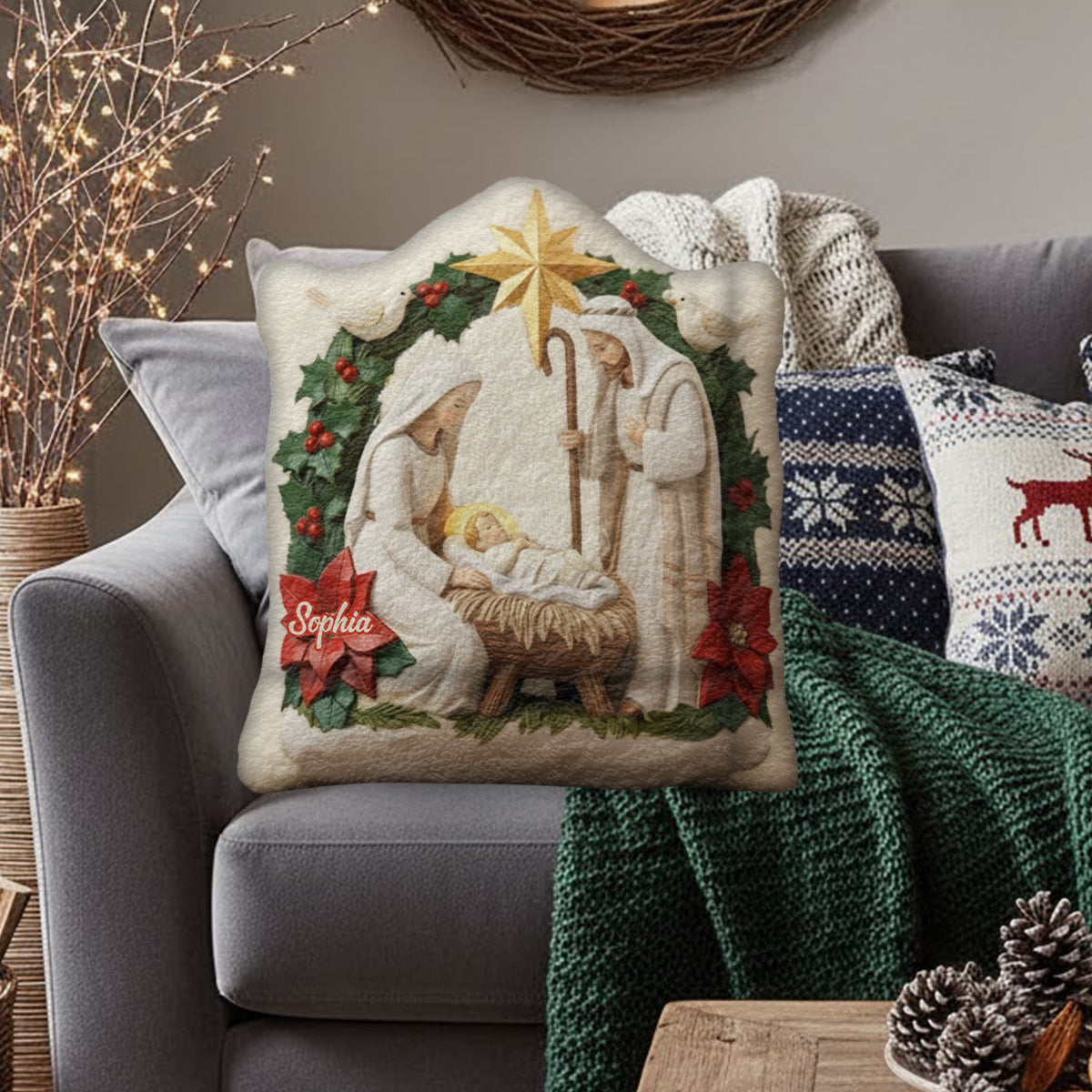 Ivory Blessing Jesus Is The Reason - Personalized Christian Faux Fur Shaped Pillow