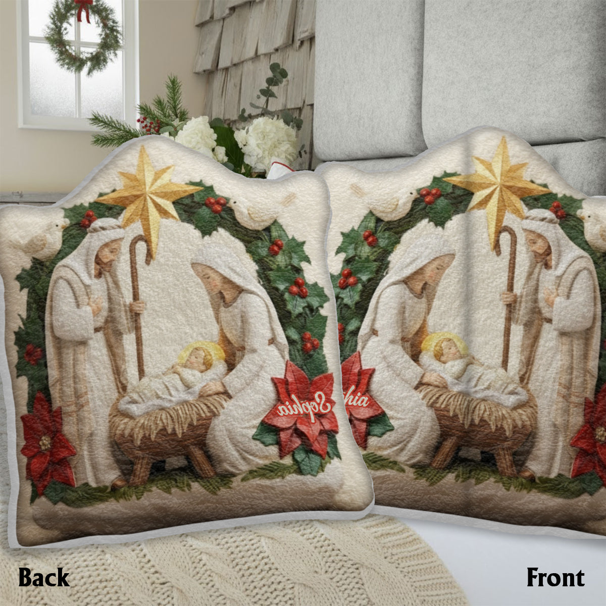 Ivory Blessing Jesus Is The Reason - Personalized Christian Faux Fur Shaped Pillow