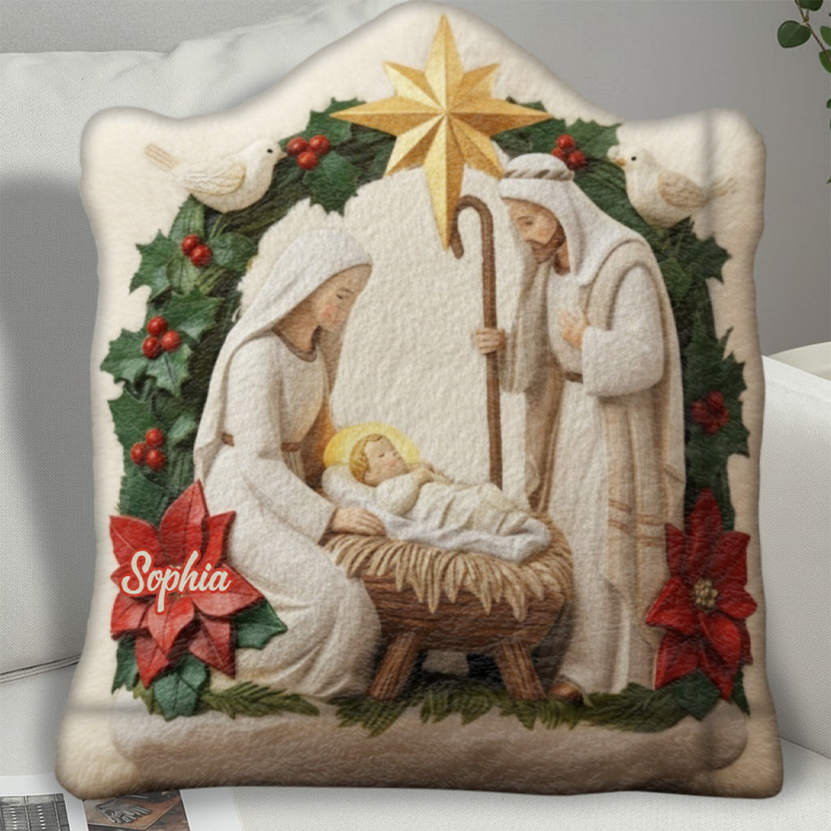 Ivory Blessing Jesus Is The Reason - Personalized Christian Faux Fur Shaped Pillow