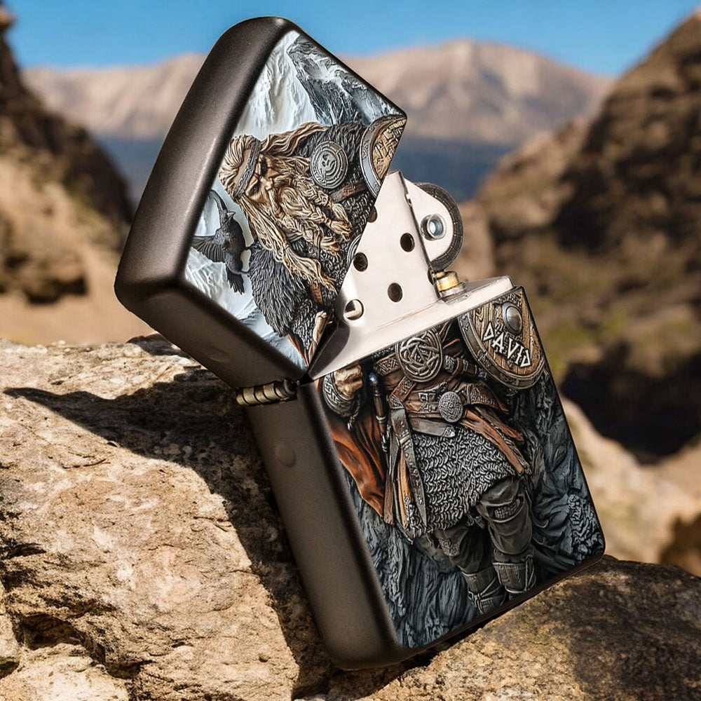 Viking Warrior and Raven - Personalized Viking Lighter