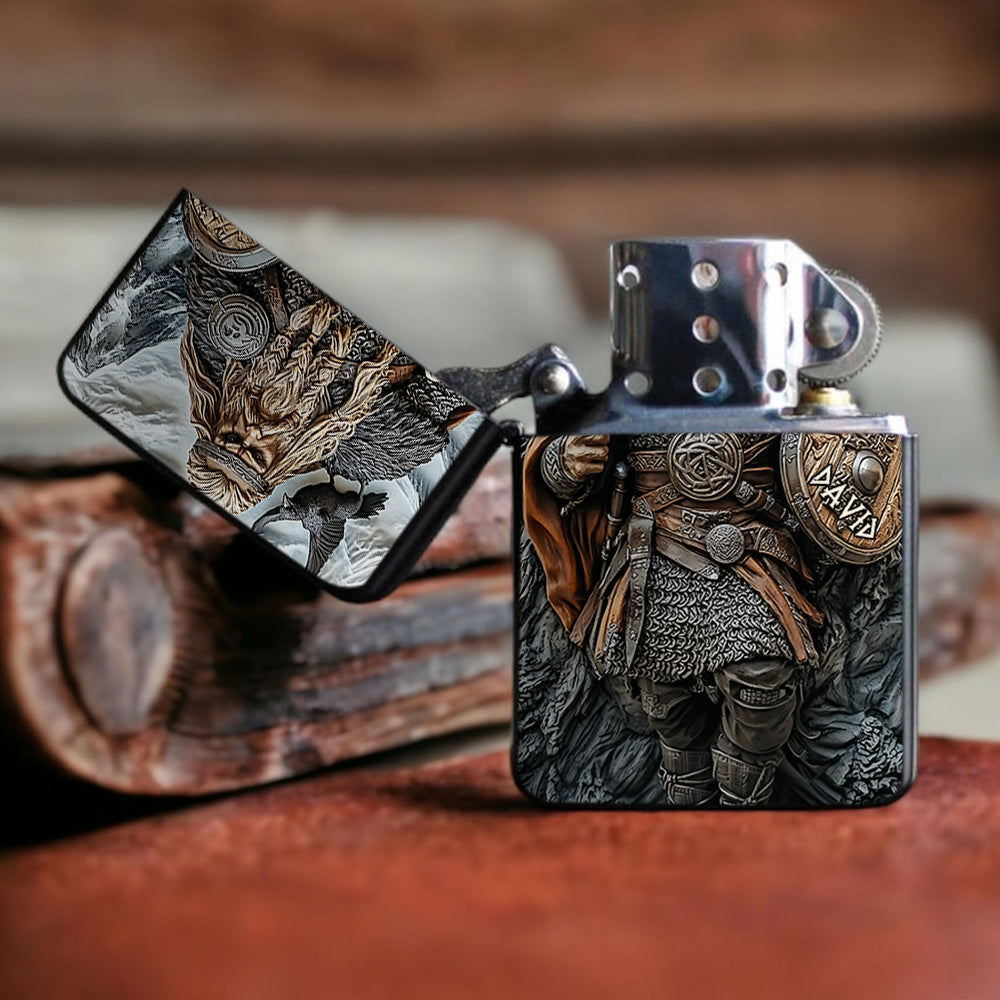 Viking Warrior and Raven - Personalized Viking Lighter