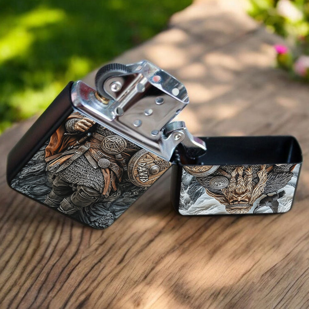 Viking Warrior and Raven - Personalized Viking Lighter
