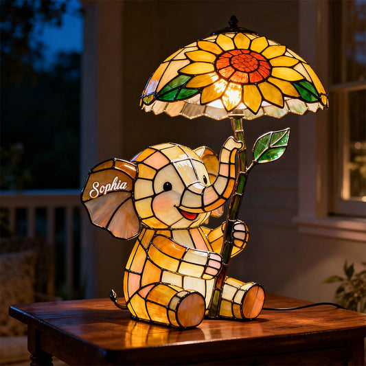 Bébé éléphant avec tournesol - Veilleuse LED éléphant personnalisée en acrylique