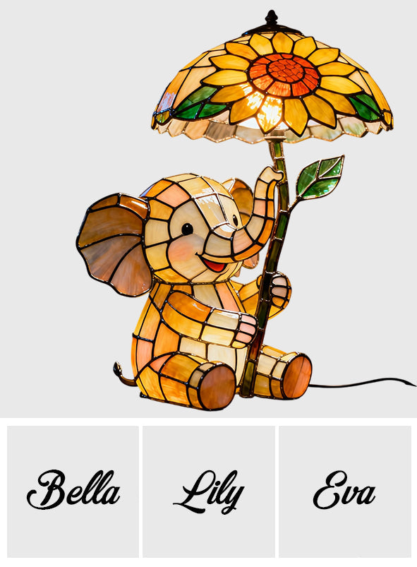 Baby Elephant With Sunflower - Personalized Elephant Acrylic LED Night Light