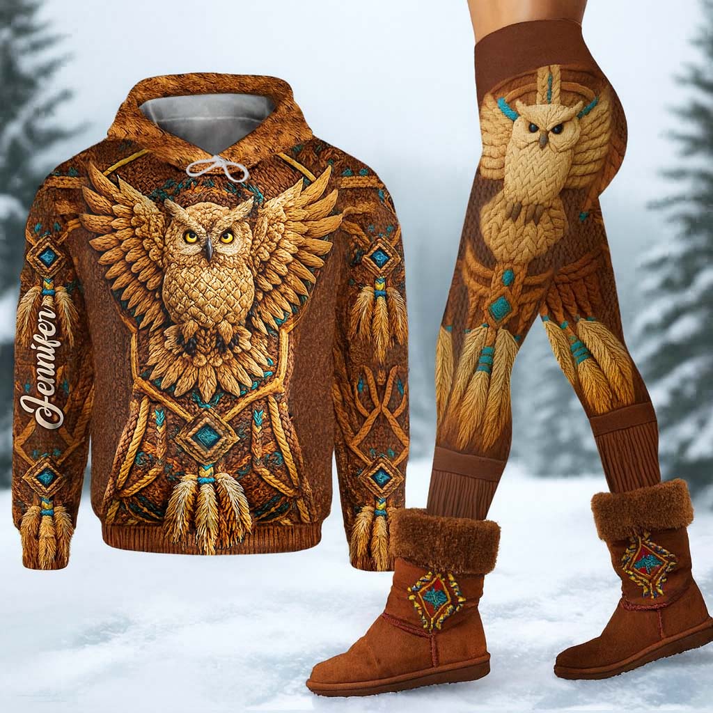 Native American Owl - Personalized American Indian Hoodie and Leggings