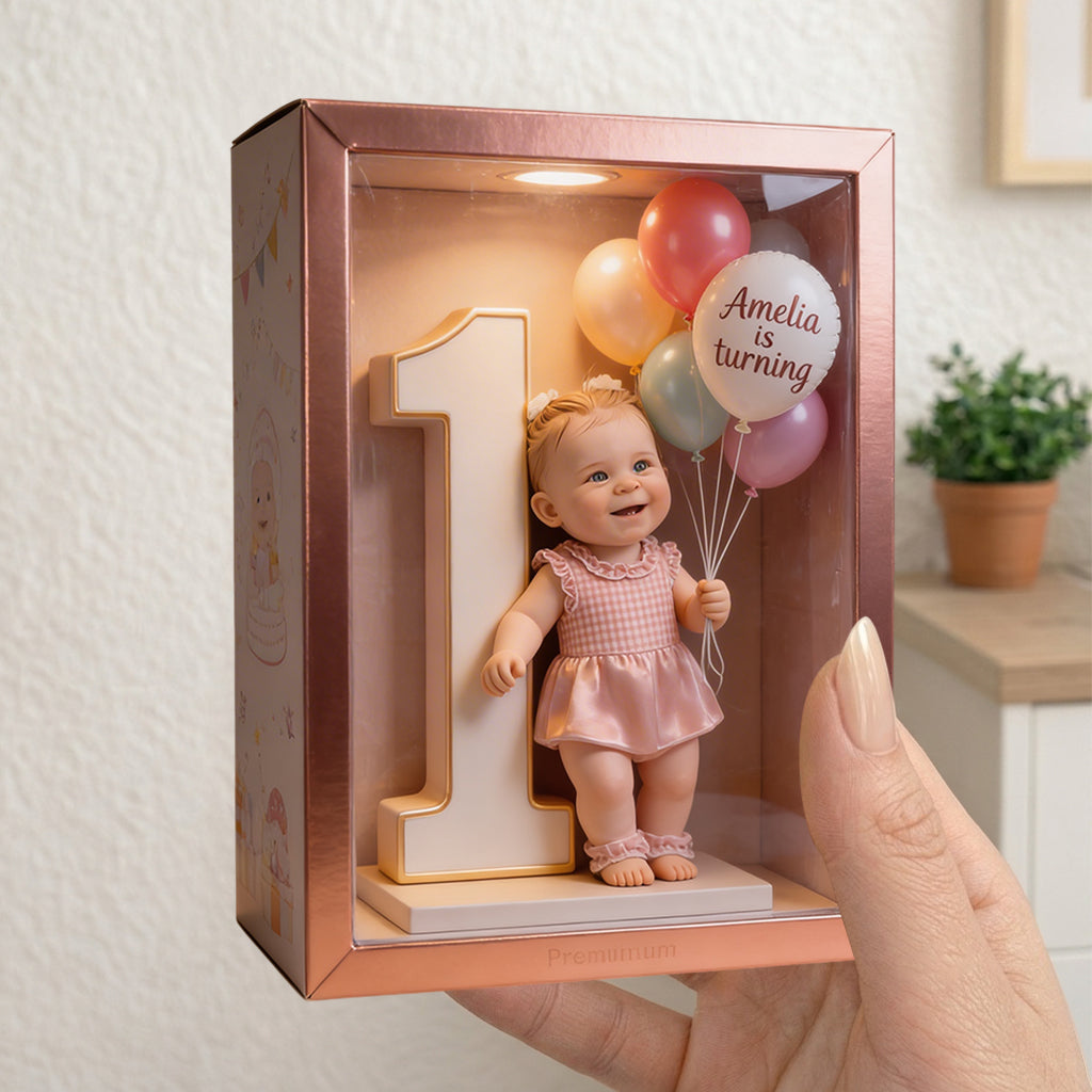Photo, Balloons And Number - Personalized Birthday Acrylic Display Box