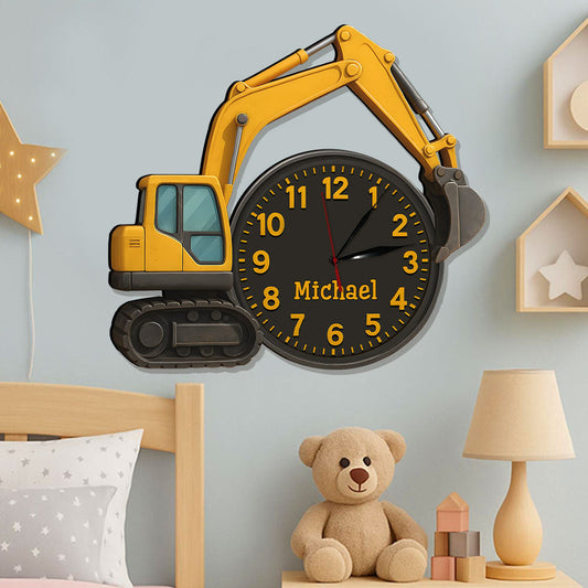 Excavator Decor - Personalized Kid LED Light Wall Clock