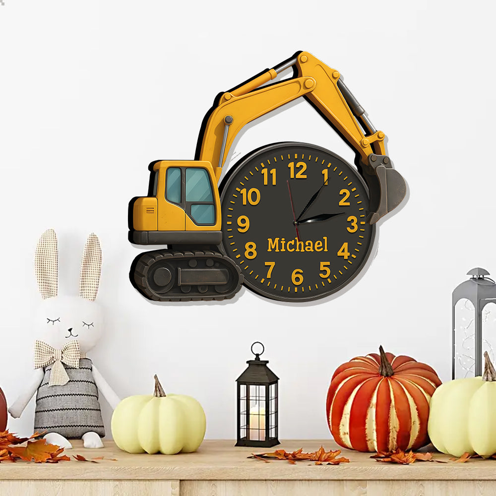 Excavator Decor - Personalized Kid LED Light Wall Clock