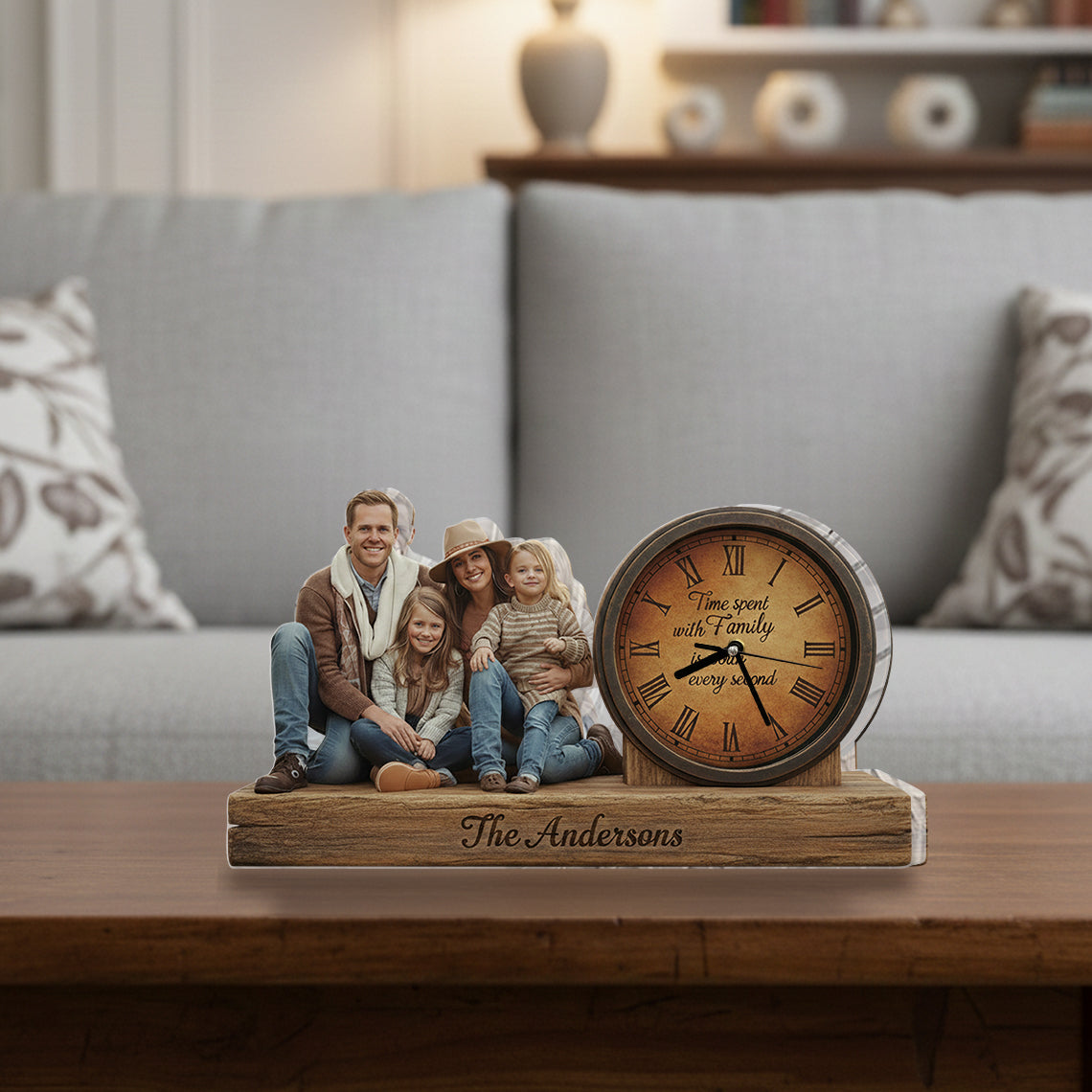 Time Spent With Family Is Worth Every Second - Personalized Family Desk Clock Plaque