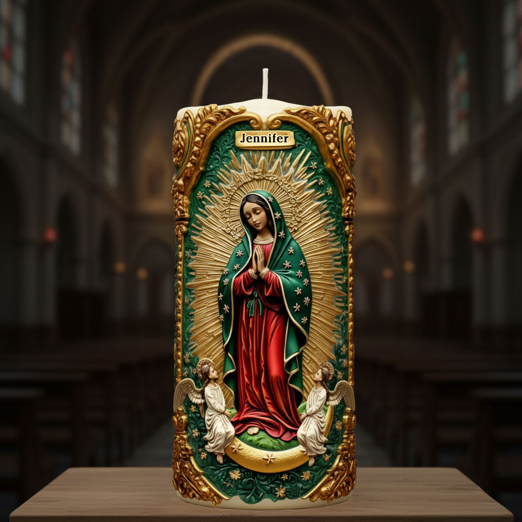 Blessed Virgin Mary Relief Candle - Personalized Christian Flameless Candle