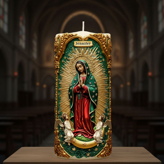Blessed Virgin Mary Relief Candle - Personalized Christian Flameless Candle