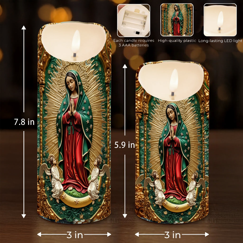 Blessed Virgin Mary Relief Candle - Personalized Christian Flameless Candle