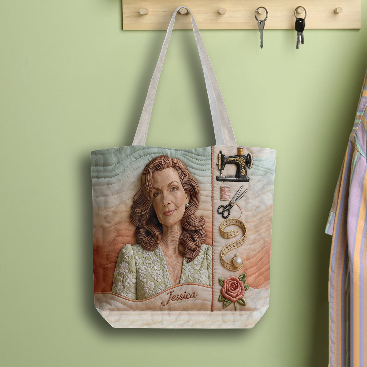 Any Photo Love Sewing - Personalized Sewing Quilted Tote Bag