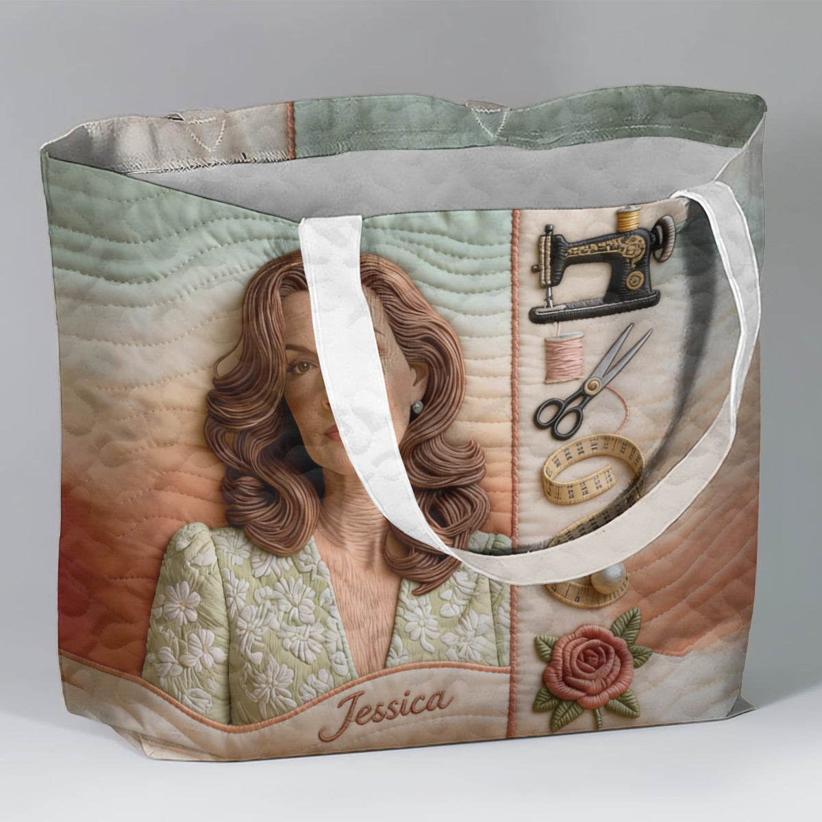 Any Photo Love Sewing - Personalized Sewing Quilted Tote Bag