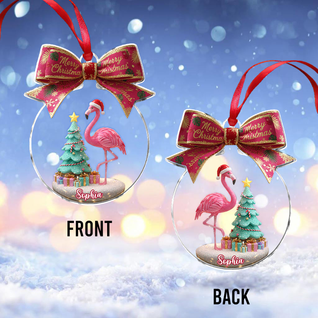 Merry Christmas - Personalized Flamingo Ornament