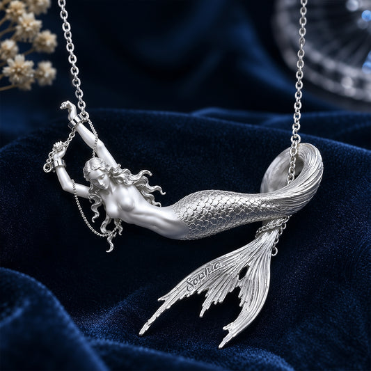 Soul Of A Mermaid - Personalized Mermaid Shaped Metal Pendant Necklace