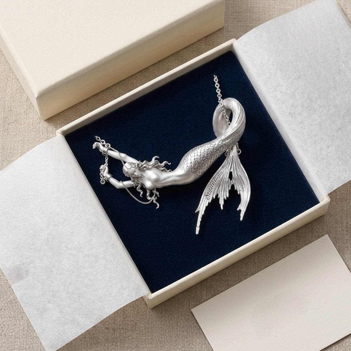 Soul Of A Mermaid - Personalized Mermaid Shaped Metal Pendant Necklace