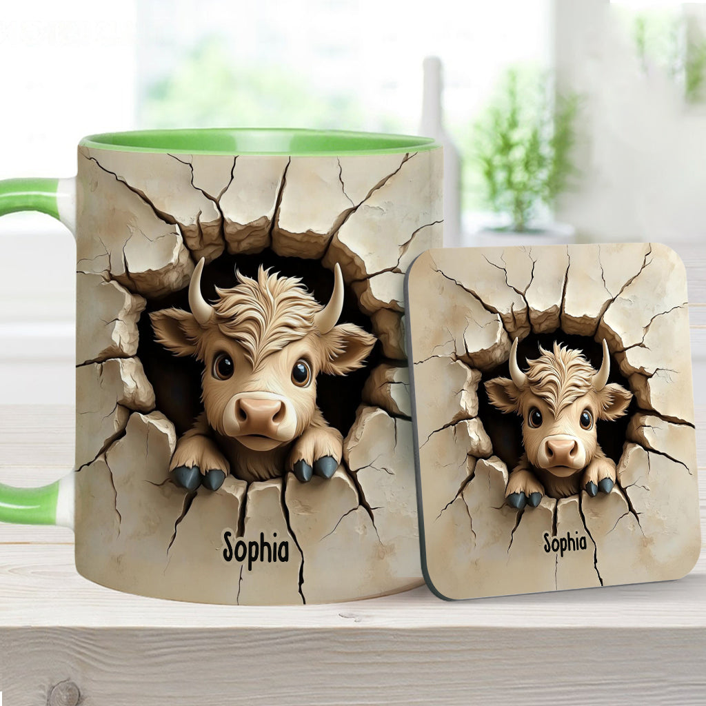 Cute Highland Cow Peeking - Personalized Highland Cow Accent Mug