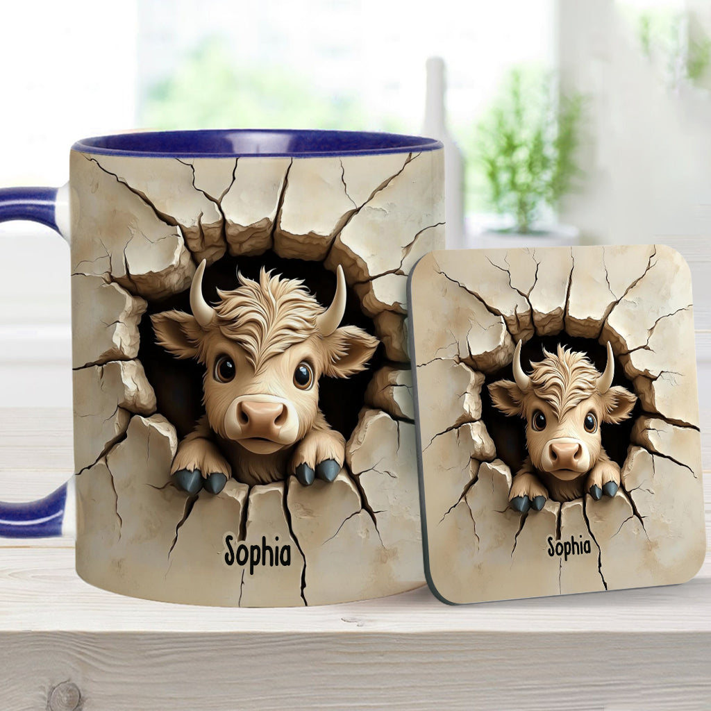 Cute Highland Cow Peeking - Personalized Highland Cow Accent Mug