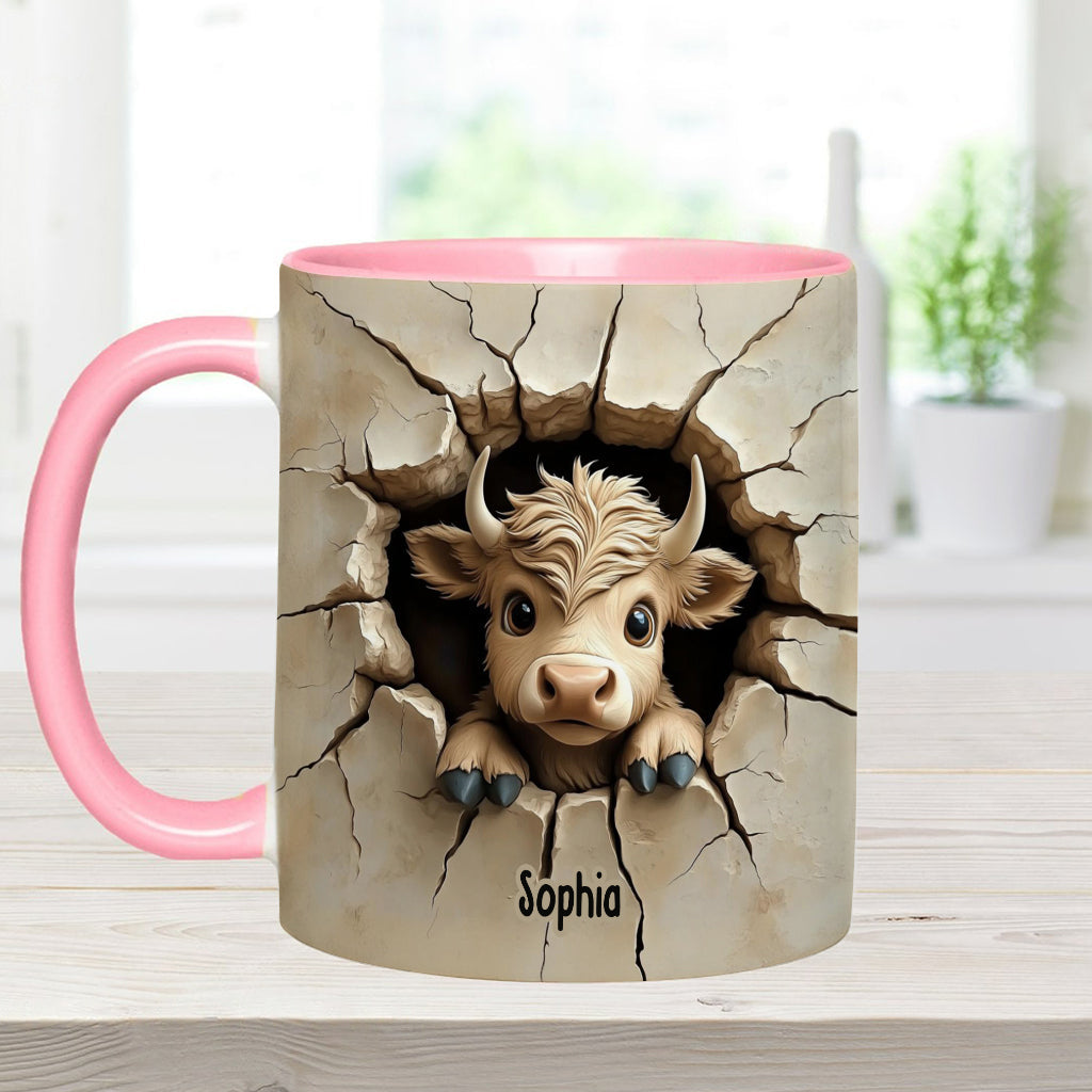 Cute Highland Cow Peeking - Personalized Highland Cow Accent Mug