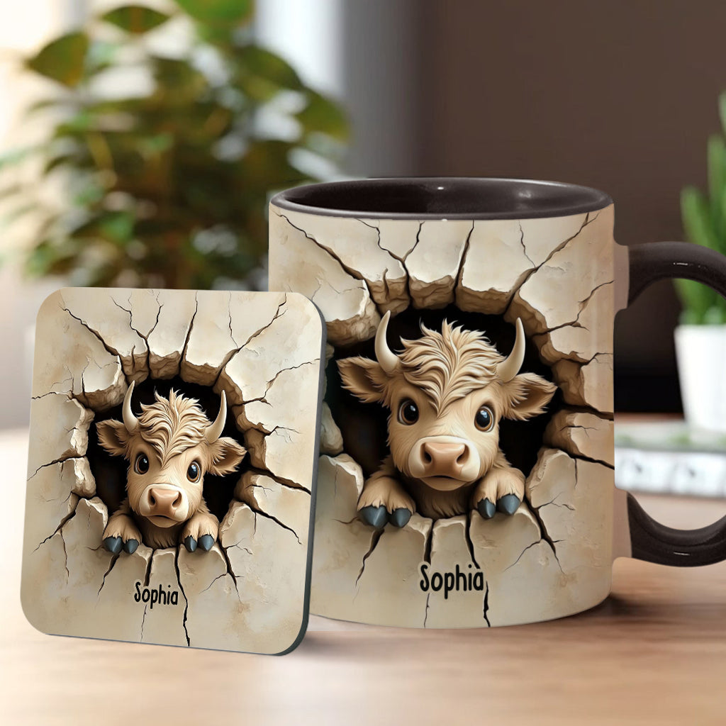 Cute Highland Cow Peeking - Personalized Highland Cow Accent Mug