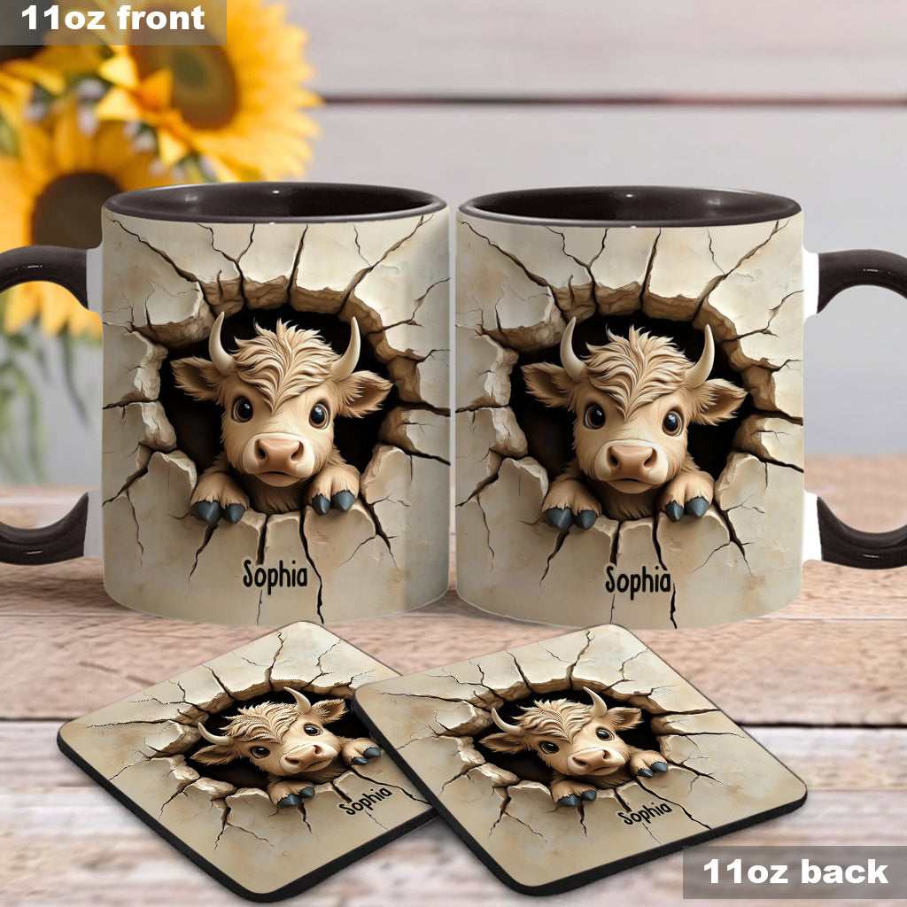 Cute Highland Cow Peeking - Personalized Highland Cow Accent Mug