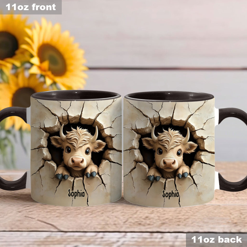 Cute Highland Cow Peeking - Personalized Highland Cow Accent Mug