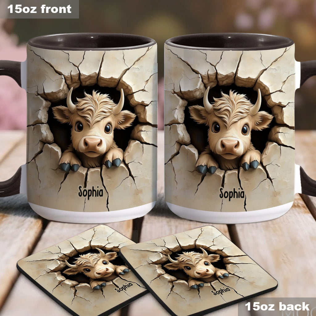 Cute Highland Cow Peeking - Personalized Highland Cow Accent Mug