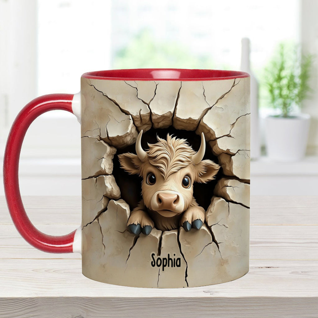 Cute Highland Cow Peeking - Personalized Highland Cow Accent Mug