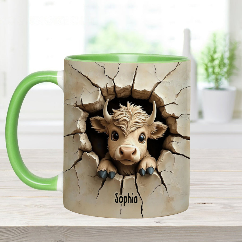 Cute Highland Cow Peeking - Personalized Highland Cow Accent Mug