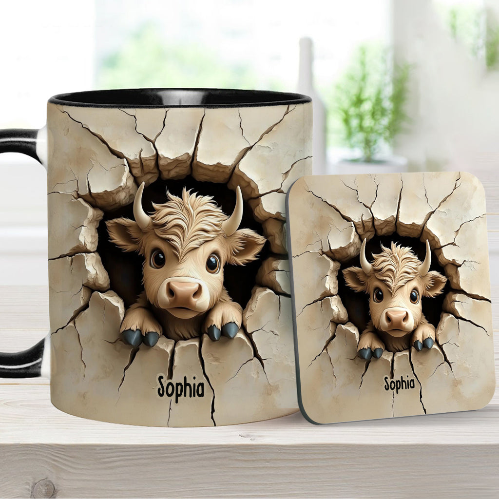 Cute Highland Cow Peeking - Personalized Highland Cow Accent Mug
