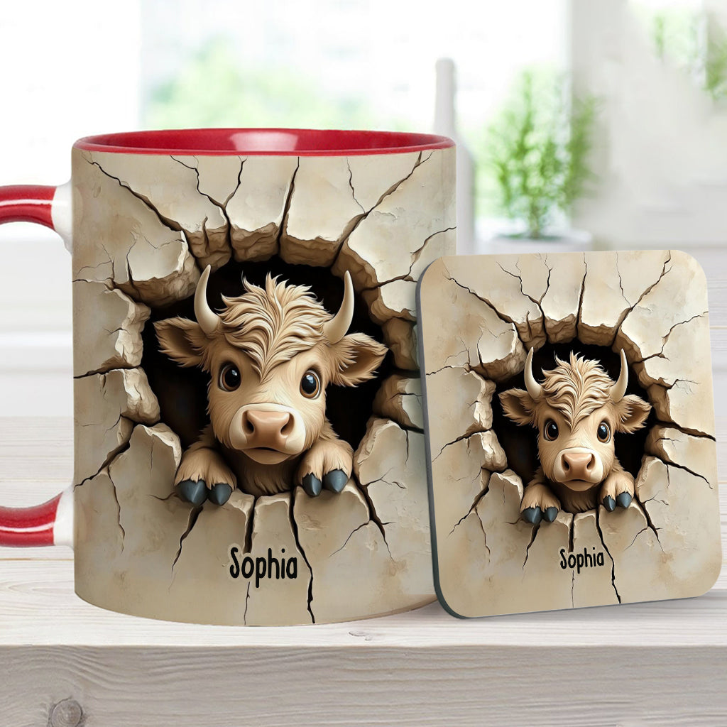 Cute Highland Cow Peeking - Personalized Highland Cow Accent Mug