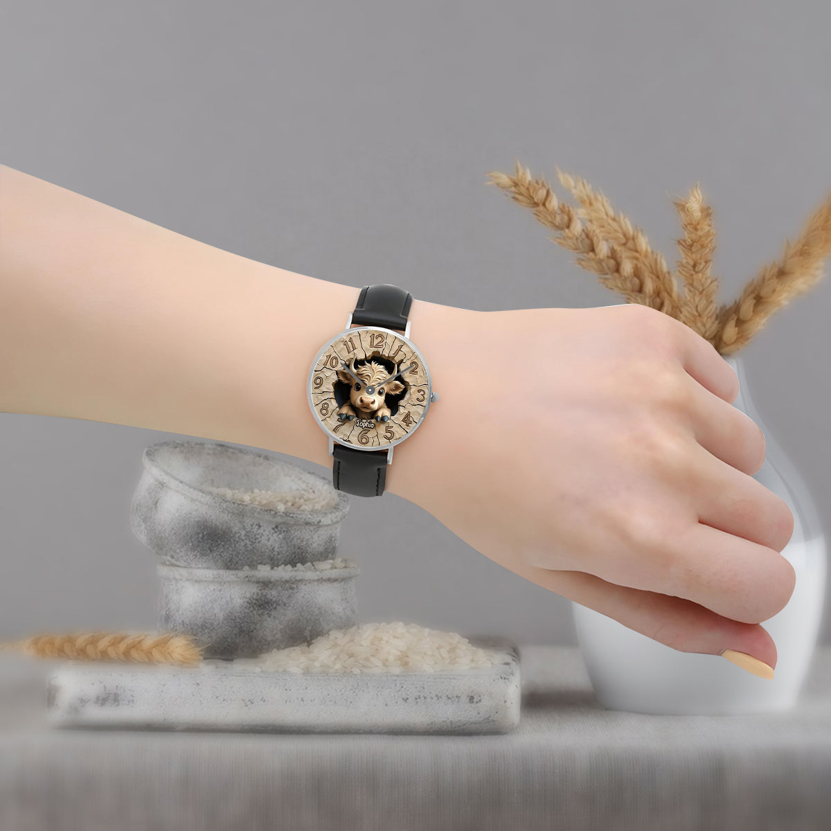 Montre à main personnalisée « Love Highland Cow »