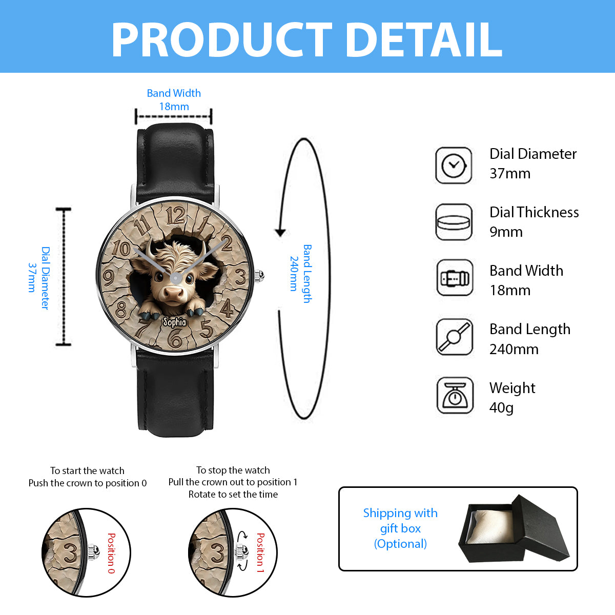 Montre à main personnalisée « Love Highland Cow »