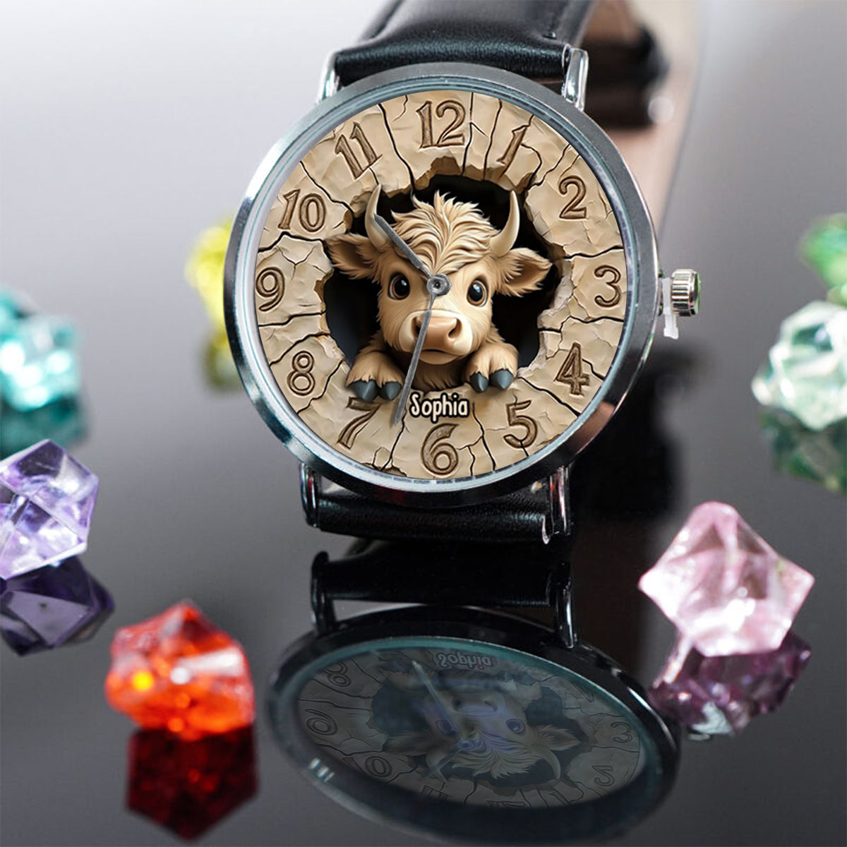 Montre à main personnalisée « Love Highland Cow »