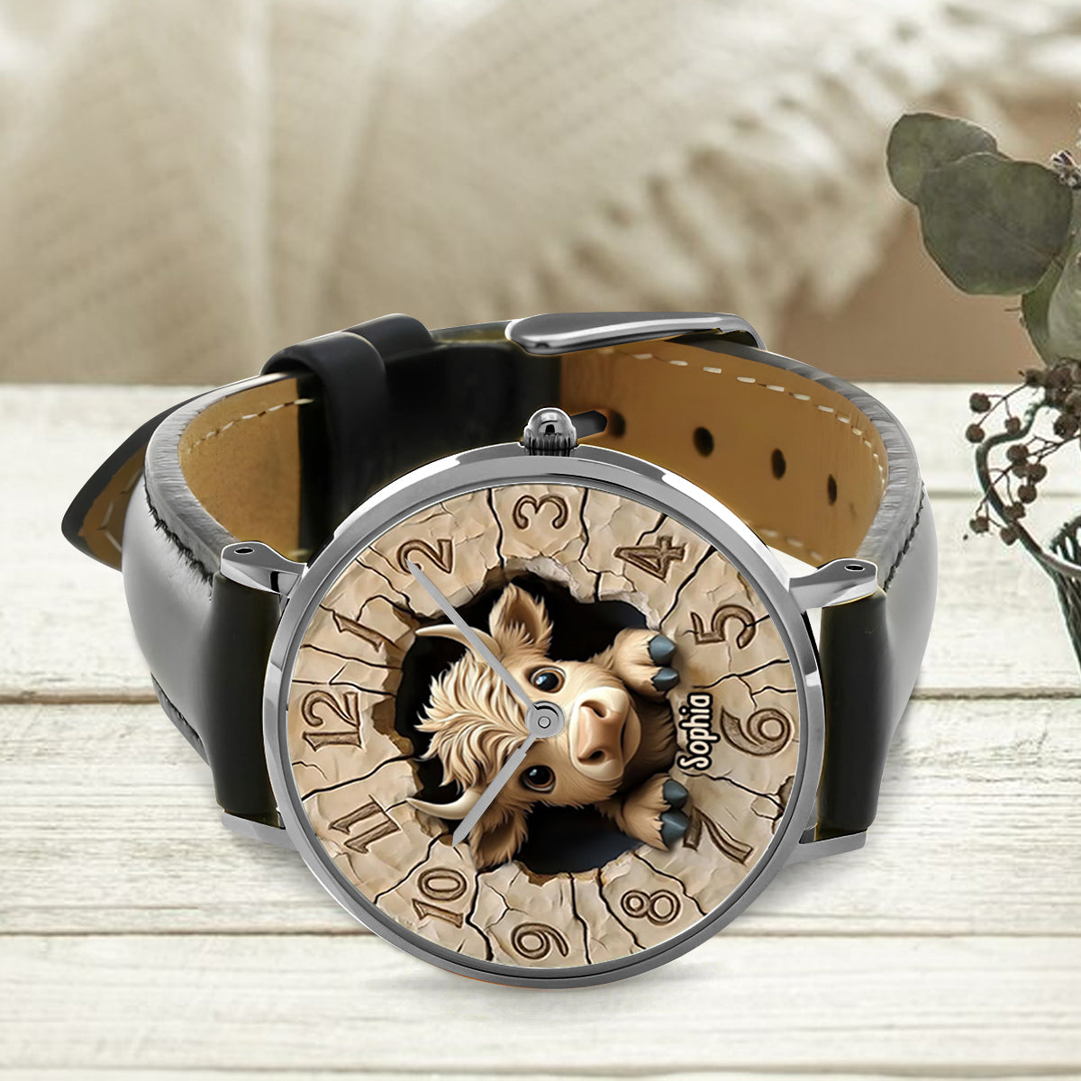 Montre à main personnalisée « Love Highland Cow »